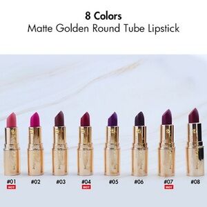 8 colors matte Golden Round tube lipstick